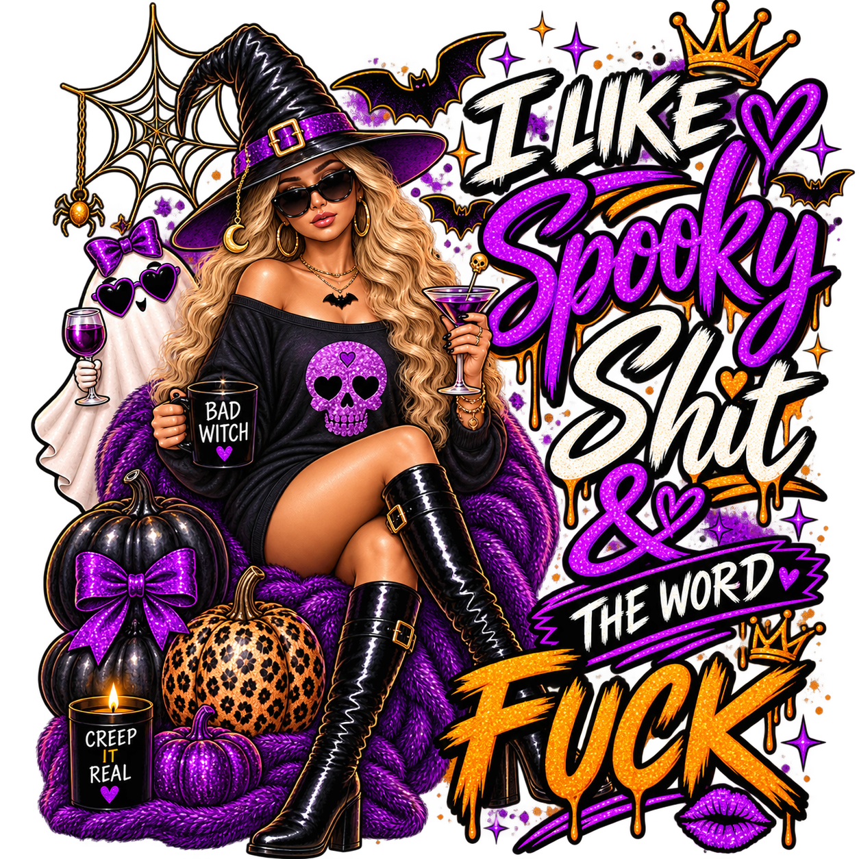I Like Spooky Shit & The Word Fuck | Funny Adult Halloween Sweatshirt