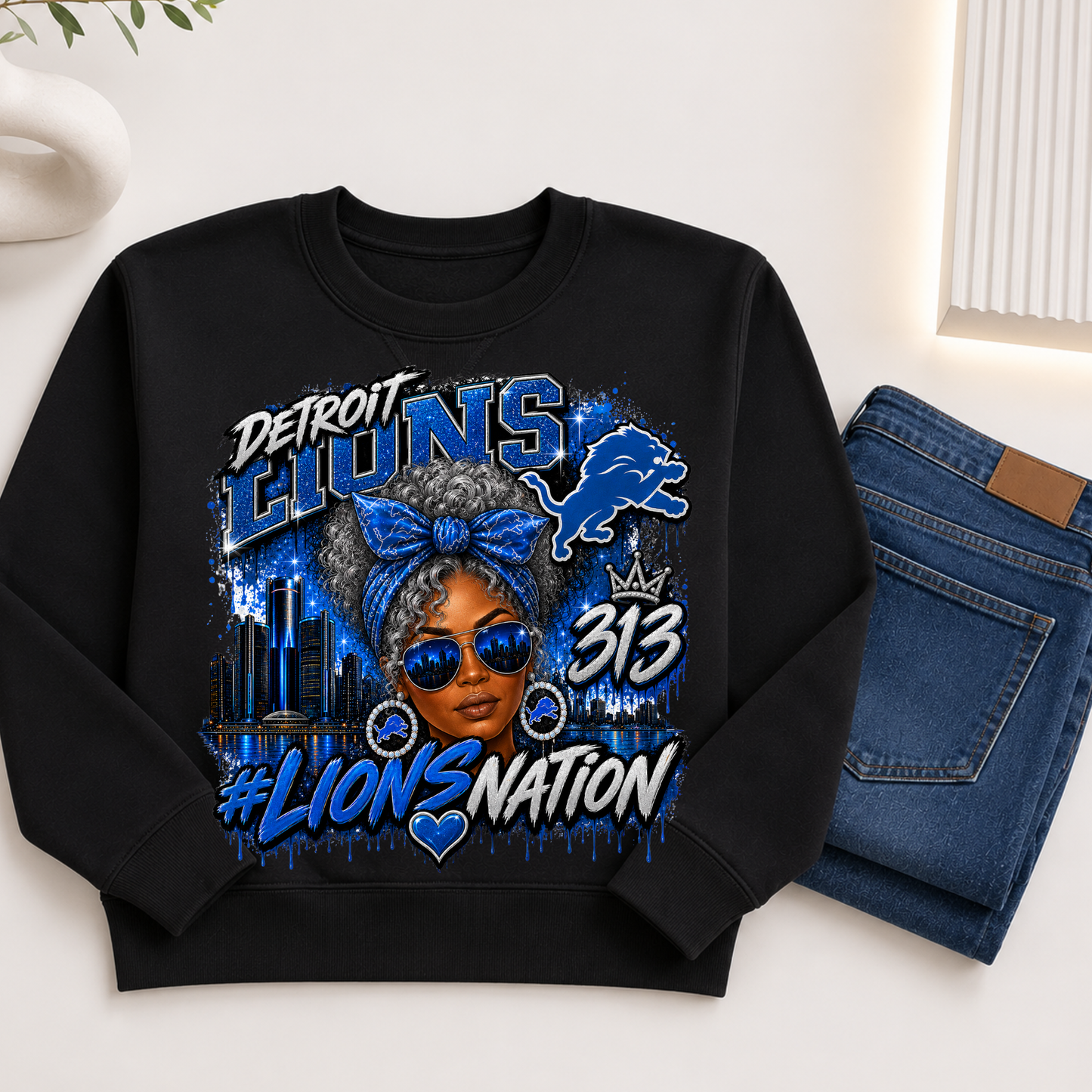 Detroit Lions Nation 313 Women’s Sweatshirt | Detroit Football Fan Crewneck