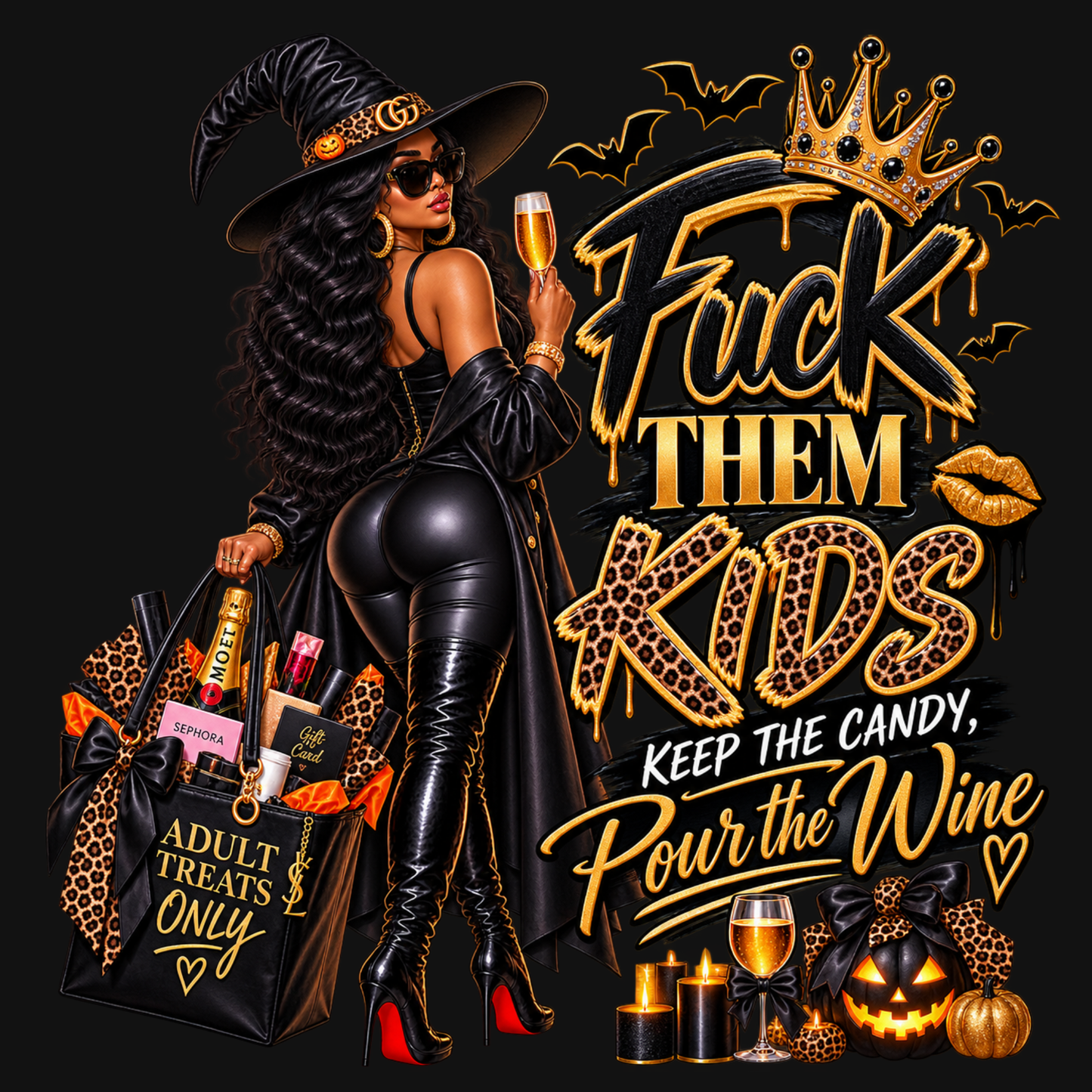 Classy Fuck Them Kids Halloween Long Sleeve t-Shirt | Keep the Candy Pour the Wine Tee- African American