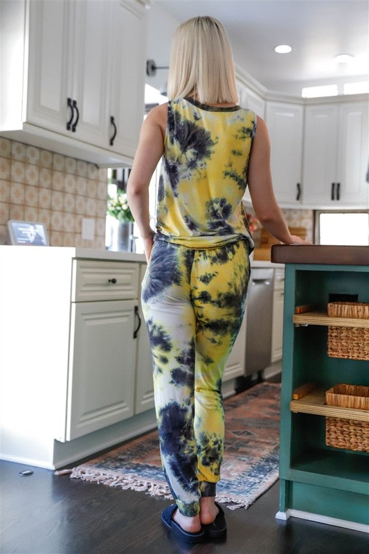 Tie Dye Tank Top & Ripped Sweatpants Set