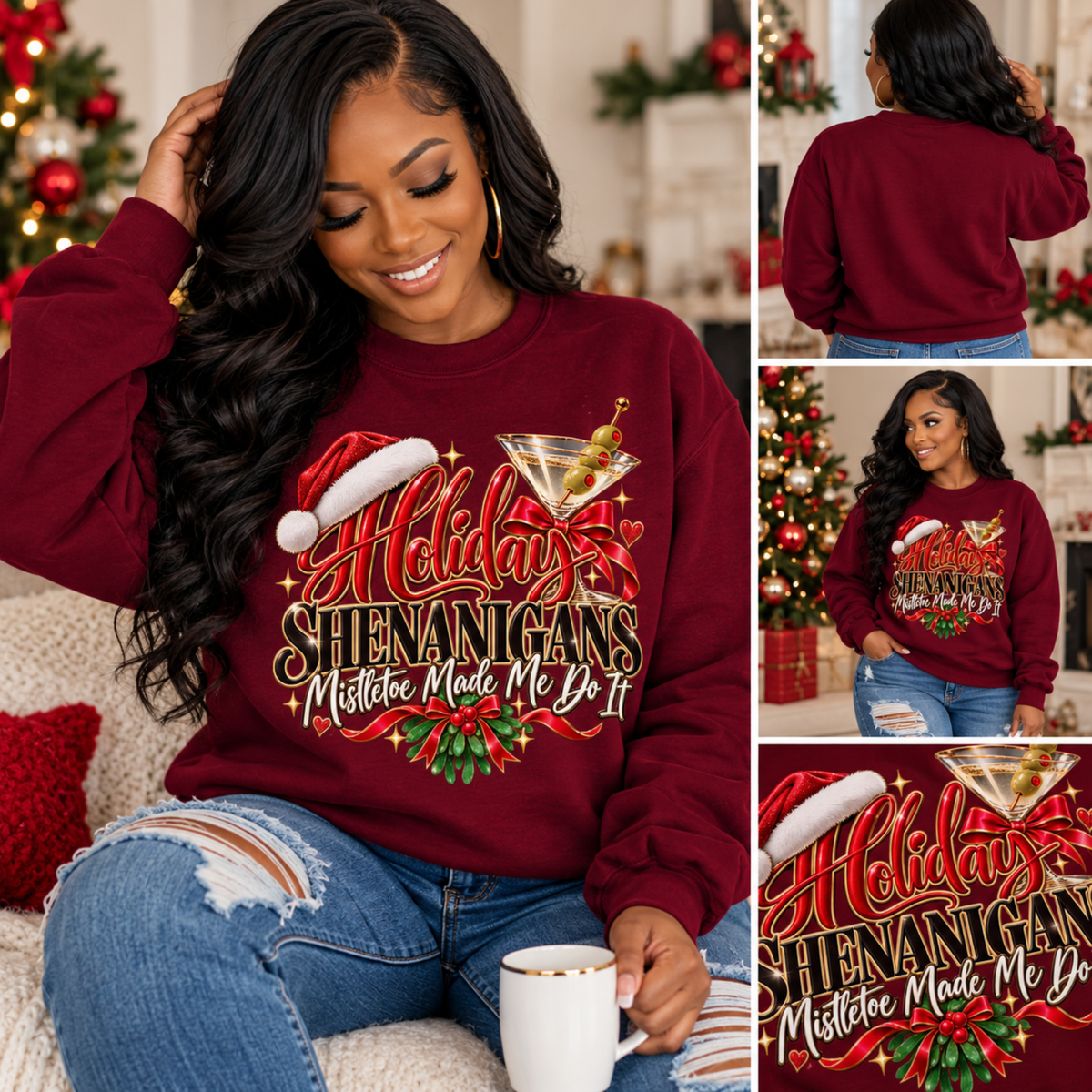 Holiday Shenanigans – Mistletoe Made Me Do It Sweatshirt (martini)| Funny Christmas Crewneck | HWS Apparel