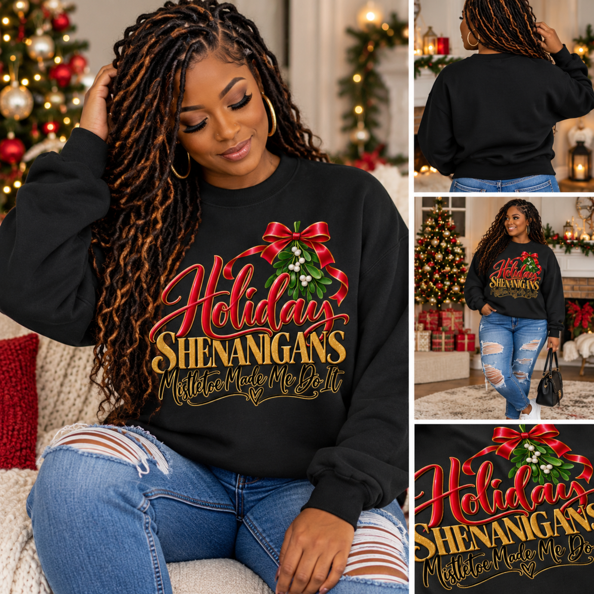 Holiday Shenanigans – Mistletoe Made Me Do It Sweatshirt-(without cocktail) | Festive Christmas Crewneck | HWS Apparel