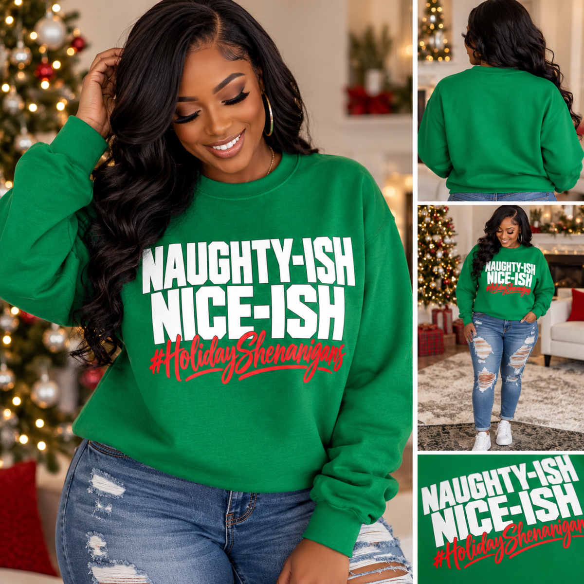 Naughty-ish Nice-ish Christmas Sweatshirt | Funny Holiday Shenanigans Crewneck | HWS Apparel