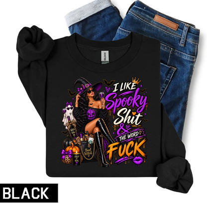 I Like Spooky Shit & The Word Fuck | Funny Adult Halloween Sweatshirt- African American