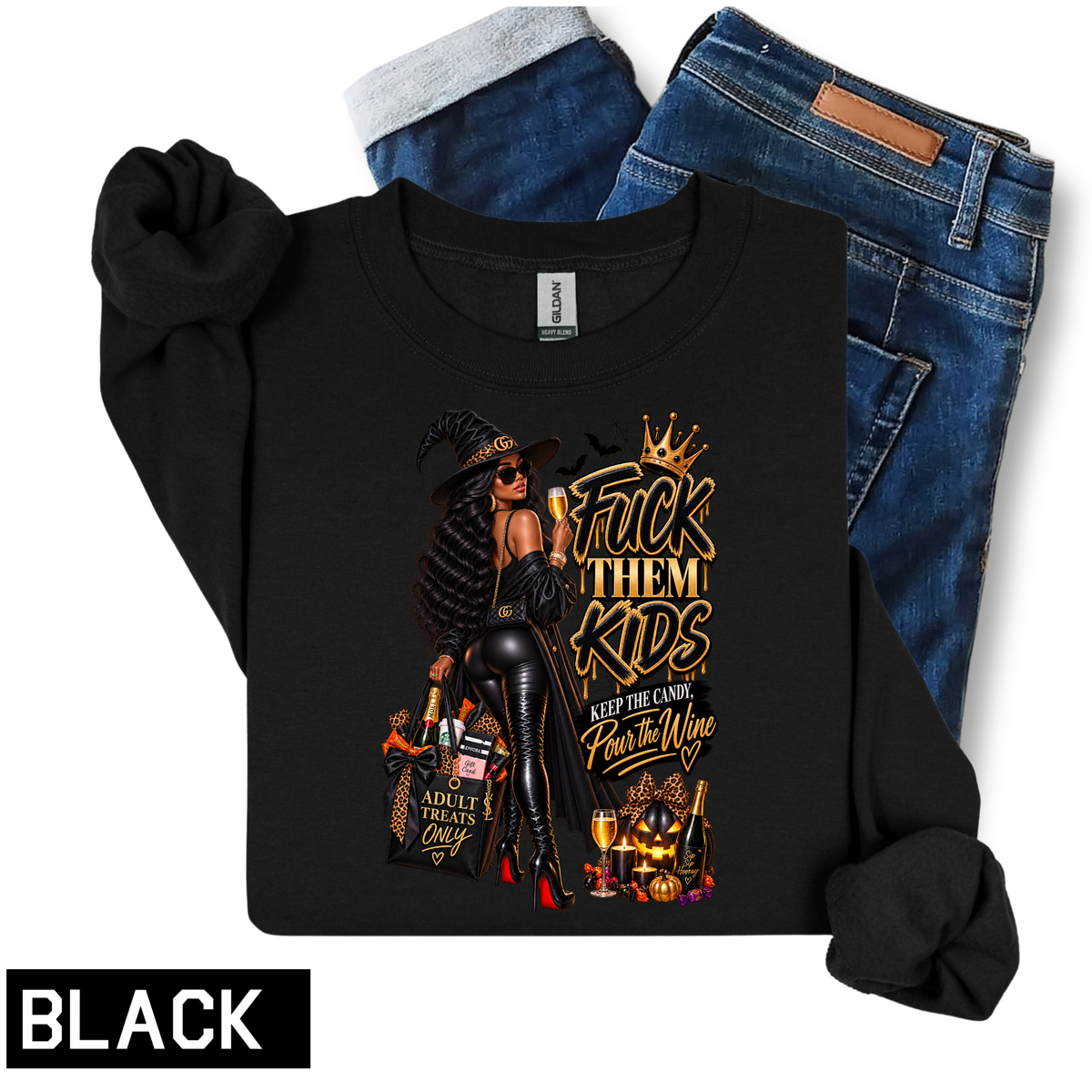 Classy Fuck Them Kids Halloween Long Sleeve Sweatshirt| Keep the Candy Pour the Wine Tee- African American