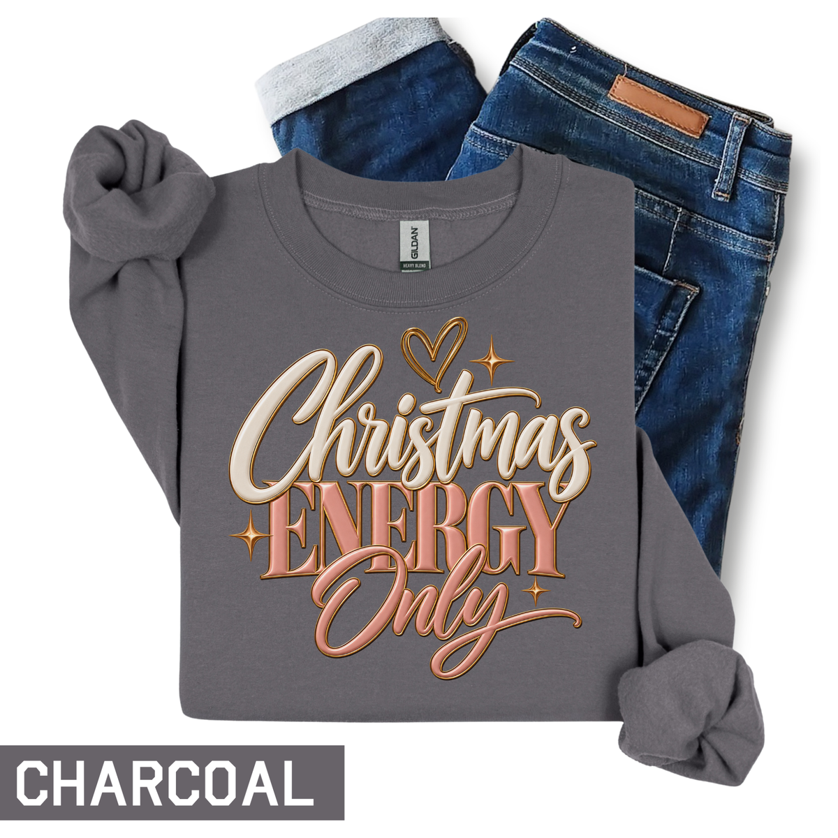 Christmas Energy Only Sweatshirt | Pink & Gold Holiday Crewneck | HWS Apparel