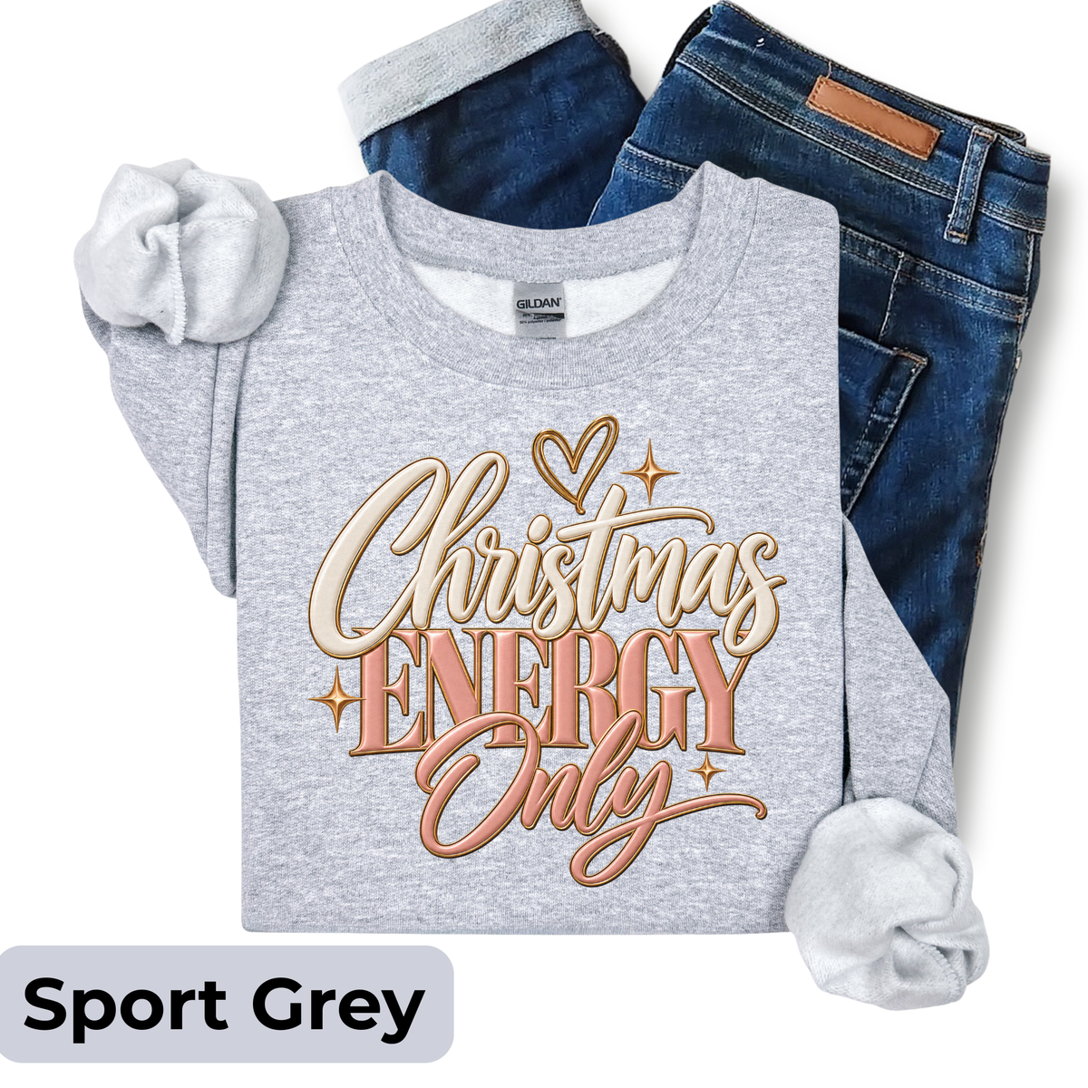 Christmas Energy Only Sweatshirt | Pink & Gold Holiday Crewneck | HWS Apparel