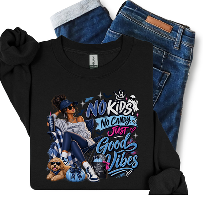 No Kids No Candy Just Good Vibes | Halloween Sweatshirt