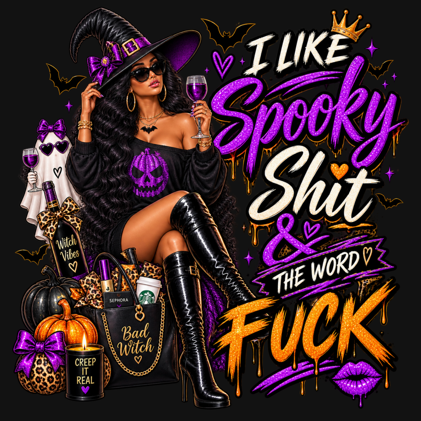I Like Spooky Shit & The Word Fuck | Funny Adult Halloween Sweatshirt- African American