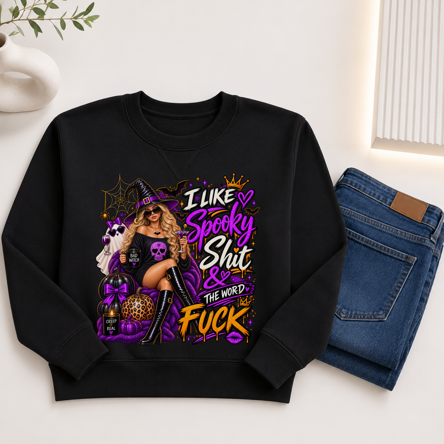 I Like Spooky Shit & The Word Fuck | Funny Adult Halloween Sweatshirt