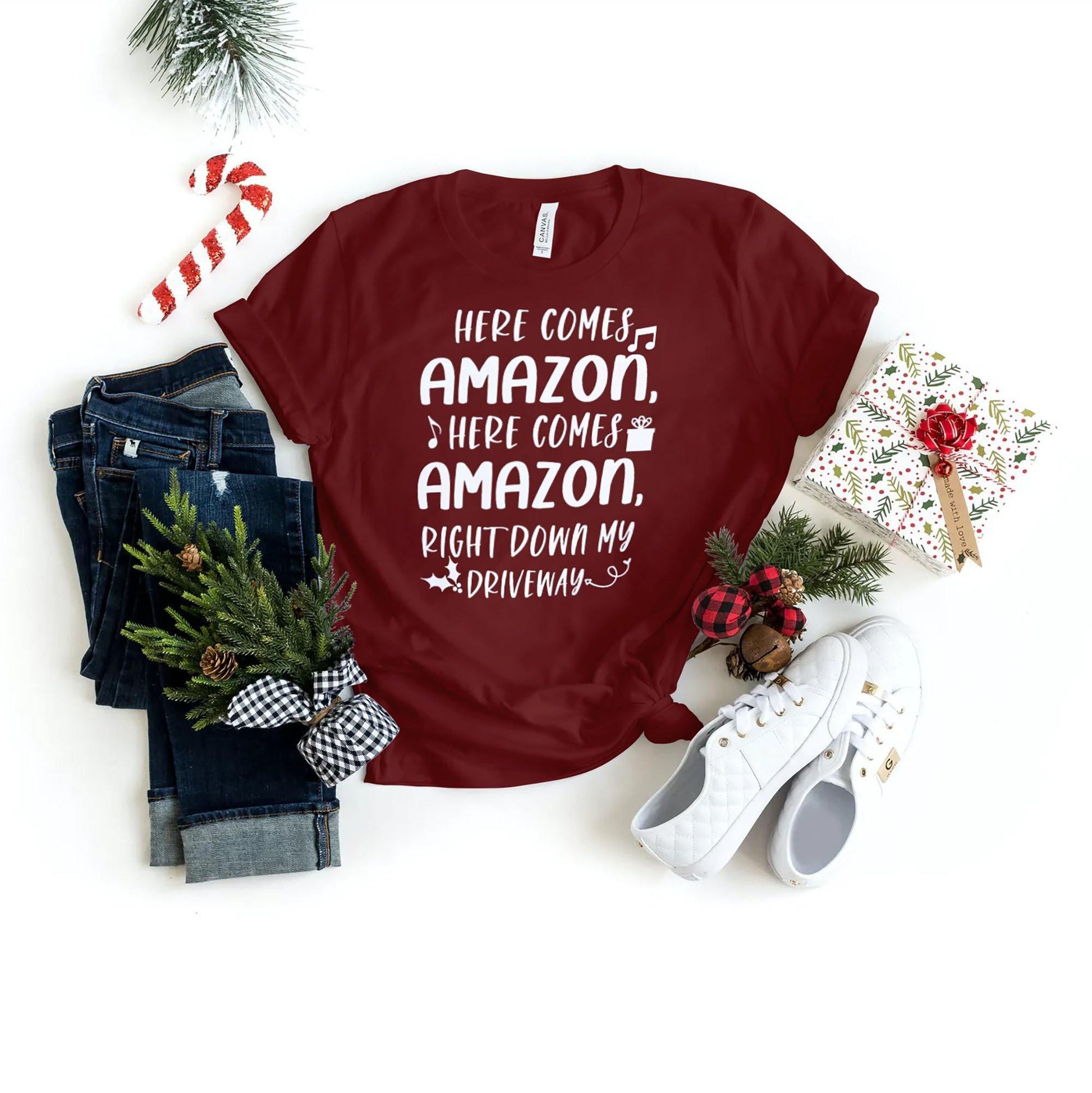 Here Comes Amazon - Family Christmas Shirts - Holiday Shirts - Gifts - Healthy Wealthy Skinny