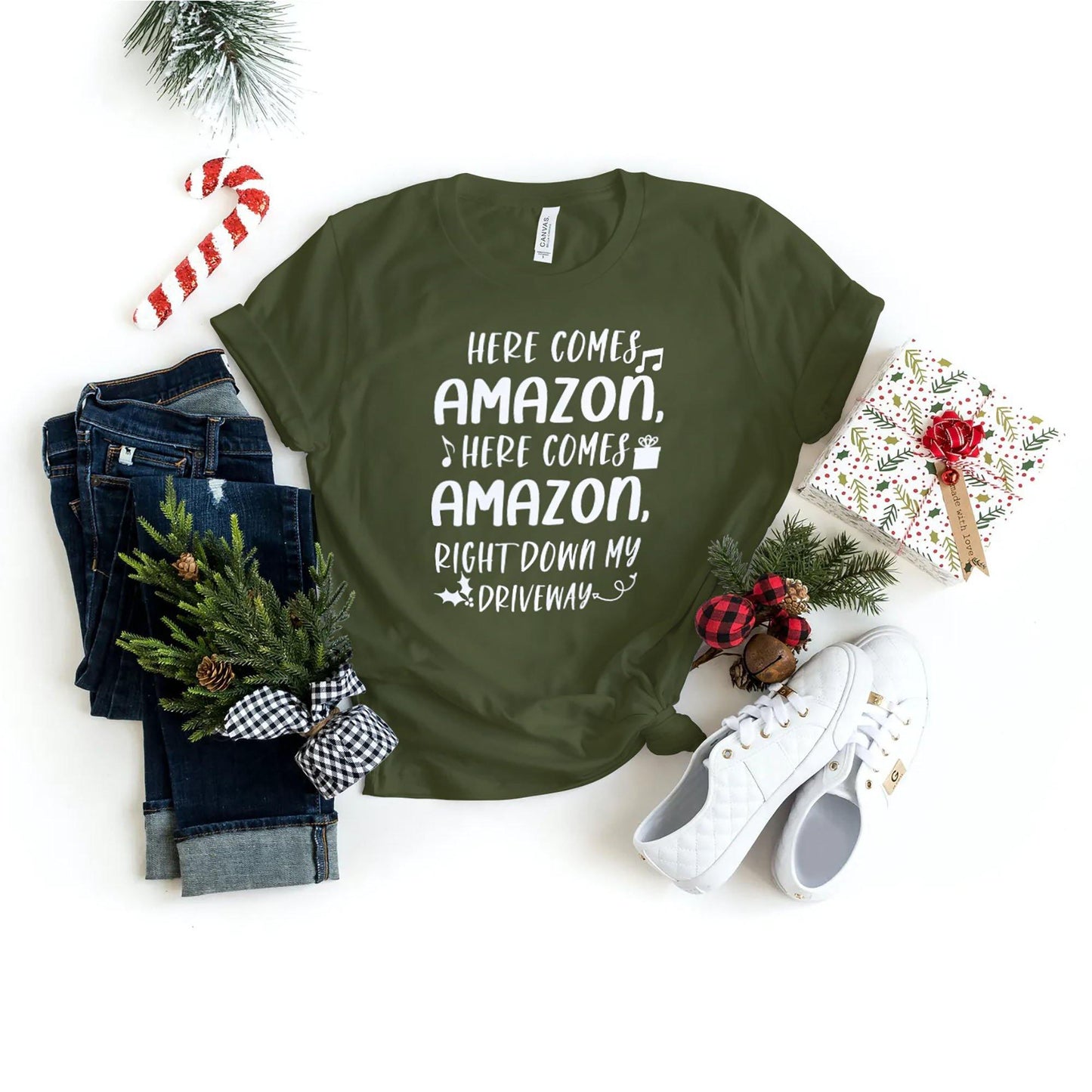 Here Comes Amazon - Family Christmas Shirts - Holiday Shirts - Gifts - Healthy Wealthy Skinny