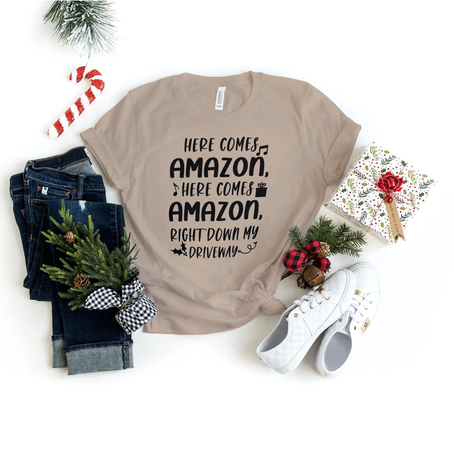 Here Comes Amazon - Family Christmas Shirts - Holiday Shirts - Gifts - Healthy Wealthy Skinny