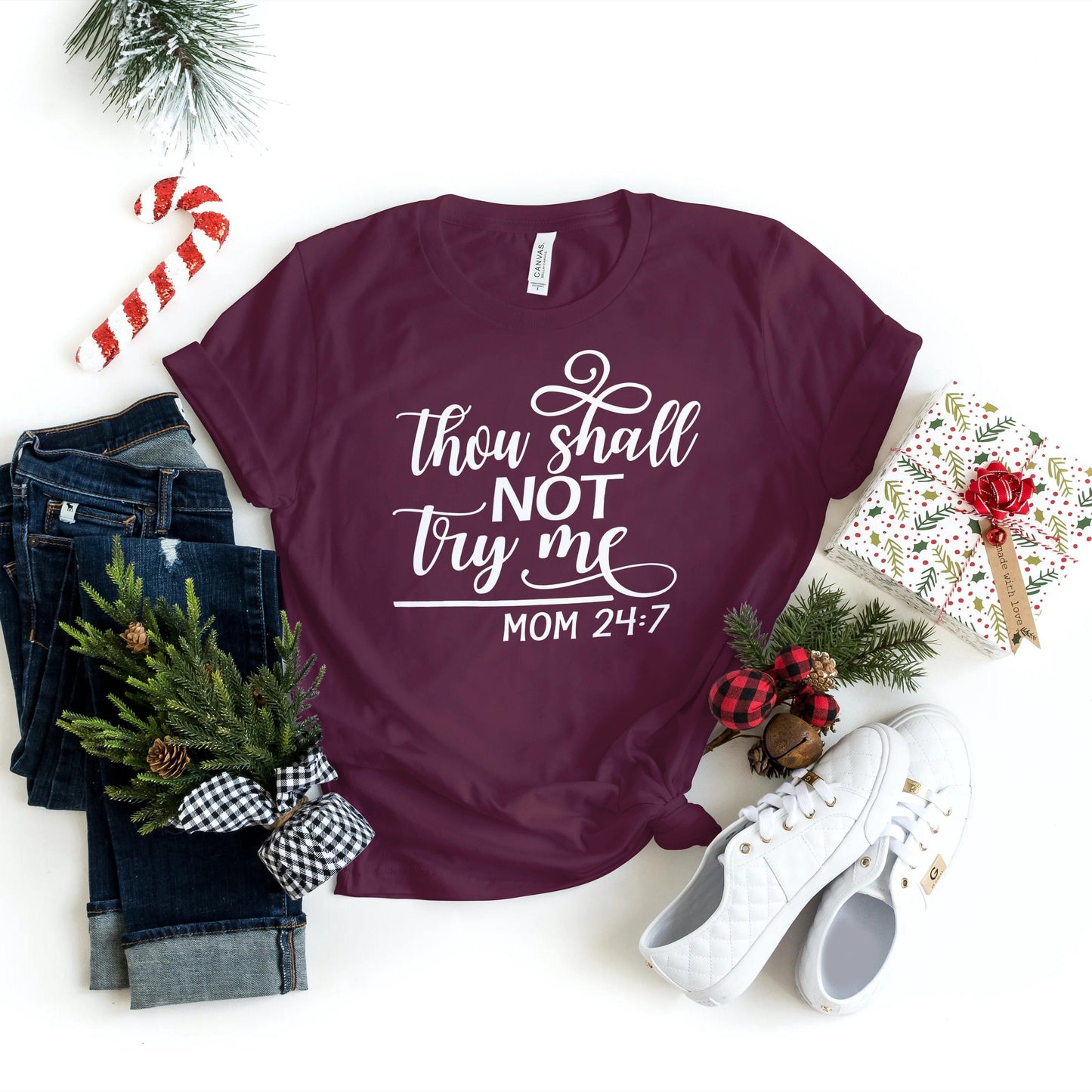 Mom Shirt - Thou Shall Not Try Me - Holiday Gift Shirts - Funny Mom Gifts - Healthy Wealthy Skinny